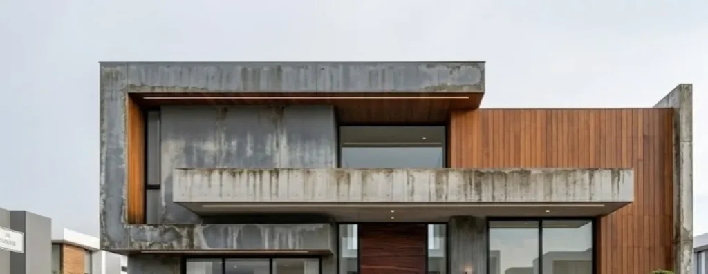 Cómo proteger la pintura exterior: Fotografía de la fachada de una casa color café y gris con manchas oscuras.