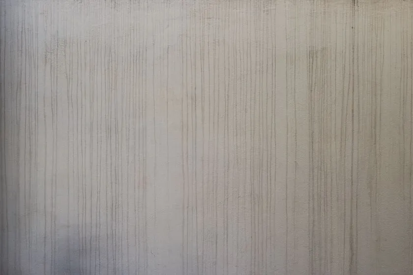Fotografía de una pared color beige con varias manchas por escurrimiento de agua verticales color café.